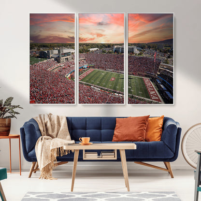 51135-MGV-CV-36X24-Indiana Hoosiers Stadium Wall Art – Panoramic Football Canvas Print with Game Day Crowd and Sunset Sky, Sports Artwork for Man