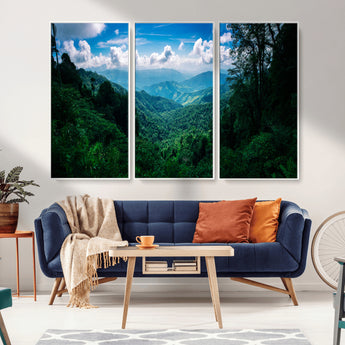 74439378-MGV-CV-36X24-Tropical Jungle Wall Art Canvas Print, Framed Lush Valley Art Picture Print, Forest Mountains Perfect Tropical Wilderness Decor
