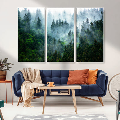 17393683-MGV-CV-36X24-Misty Forest Art Wall Art Canvas Print, Framed Foggy Mountain Art Art Picture Print, Scenic Wall Print Perfect Decor Artwork