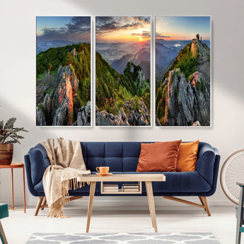 51582565-MGV-CV-36X24-Mountain Sunrise Panorama Wall Art – Scenic Landscape Canvas Print, Hiking Adventure Nature Photography, Large Mountain Range Wall