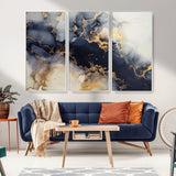 41136487-MGV-CV-36X24-Black Marble Wall Art Canvas Print, Framed Gold Veins Art Picture Print, Abstract Texture Perfect Moody Luxe Decor Artwork