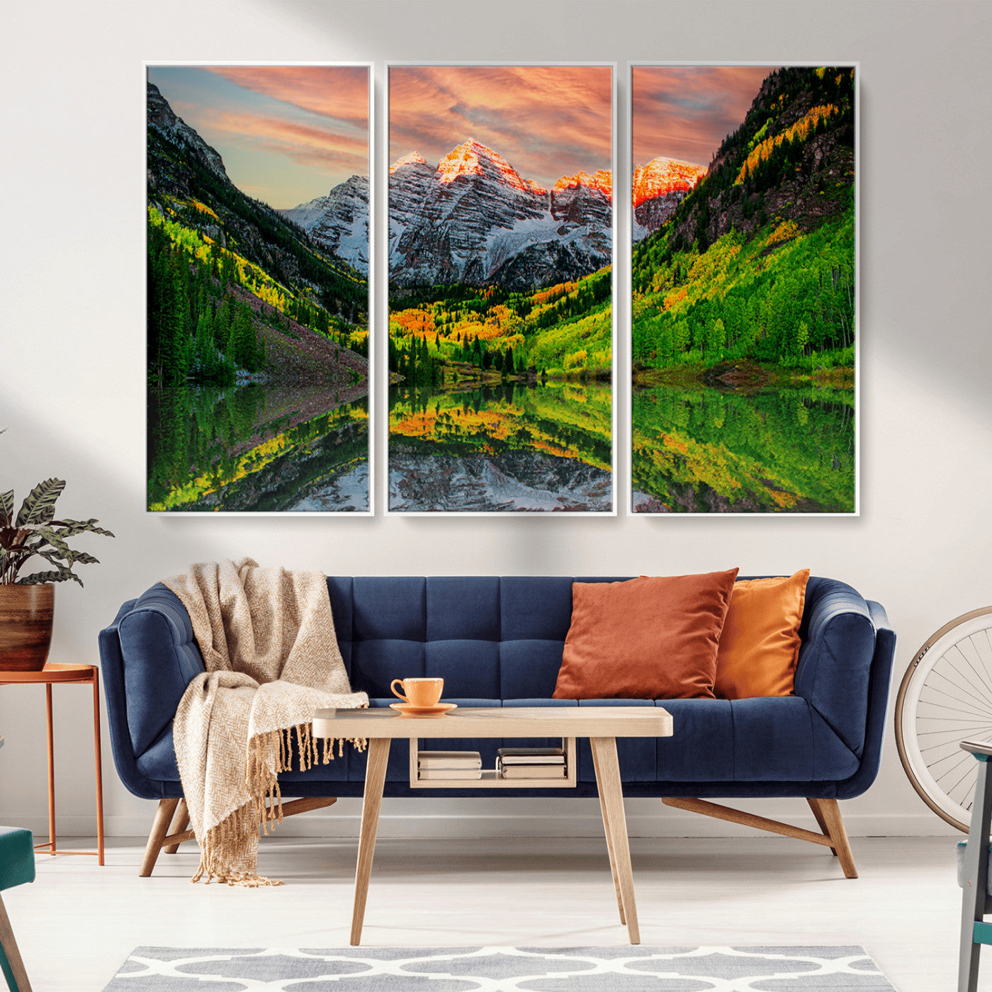 59533484-MGV-CV-36X24-Maroon Bells Autumn Wall Art – Panoramic Mountain Landscape Canvas Print, Sunset Reflection Nature Artwork for Living Room, Office