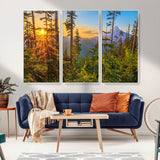 83544043-MGV-CV-36X24-Forest Sunset Wall Art Canvas Print, Framed Sunset Trees Art Picture Print, Green Pines Perfect Rustic Nature Decor Artwork