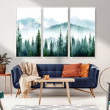 16716676-MGV-FC-48X32-3P_White-Pine Forest Wall Art Canvas Print, Framed Misty Mountains Art Picture Print, Foggy Trees Perfect Moody Forest Decor Artwork