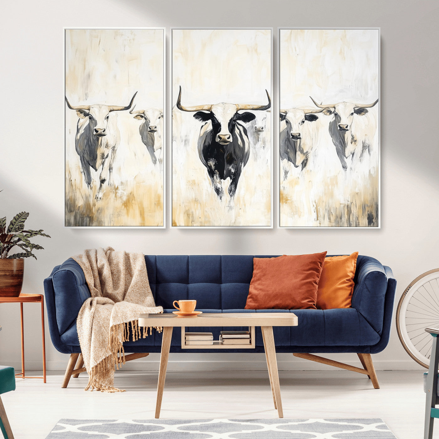 40397799-MGV-CV-36X24-Texas Longhorn Wall Art Canvas Print, Framed Rustic Herd Art Picture Print, Western Bull Perfect Neutral Western Decor Artwork