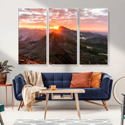 50957419-MGV-FC-48X32-3P_White-Mountain Sunrise Wall Art Canvas Print, Framed Alpine Ridge Art Picture Print, Mountain Range Perfect Vibrant Rustic Decor Artwork