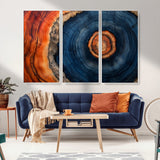 72209152-MGV-CV-36X24-Abstract Tree Ring Wall Art – Vibrant Blue Orange Wood Grain Canvas Print, Rustic Modern Nature Artwork for Living Room, Office,