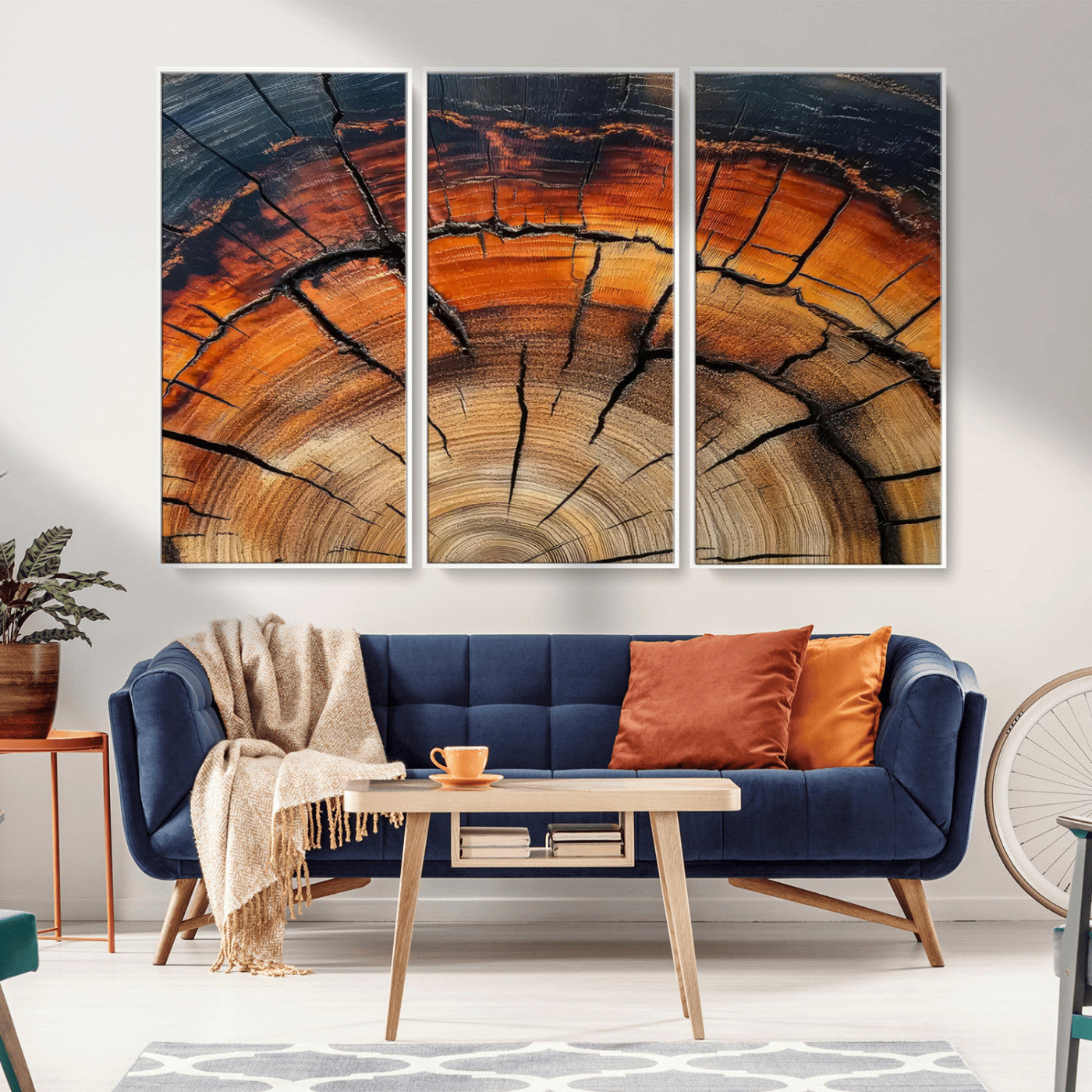 65909987-MGV-CV-36X24-Rustic Tree Ring Wall Art – Nature Inspired Wooden Texture Canvas Print, Modern Abstract Artwork for Living Room, Bedroom, Office