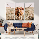 54986862-MGV-FC-48X32-3P_White-Majestic Longhorn Wall Art – Canvas Print of Graceful Strength & Bold Spirit, Wild Plains Beauty Nature Inspired Rustic Decor for