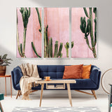 93119502-MGV-FC-48X32-3P_White-Tall Cactus Wall Art Canvas Print, Framed Pink Wall Art Picture Print, Cactus Lines Perfect Modern Desert Decor Artwork