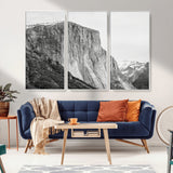 39393420-MGV-CV-36X24-El Capitan Wall Art Canvas Print, Framed Yosemite Cliff Art Picture Print, Monochrome Mountain Perfect Monochrome Sierra Decor