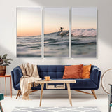 58502923-MGV-FC-48X32-3P_White-Wave Rider Wall Art Canvas Print, Framed Ocean Wave Art Picture Print, Riding Surf Perfect Sunset Surf Decor Artwork