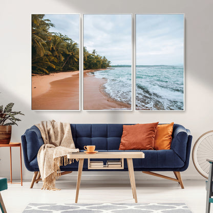 88125882-MGV-CV-36X24-Tropical Shoreline Wall Art Canvas Print, Framed Palm Trees Art Picture Print, Tropical Ocean Perfect Tropical Coastal Decor