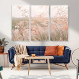 79164340-MGV-FC-48X32-3P_White-Pastel Grasses Wall Art Canvas Print, Framed Soft Meadow Art Picture Print, Field in Breeze Perfect Pastel Minimal Decor Artwork