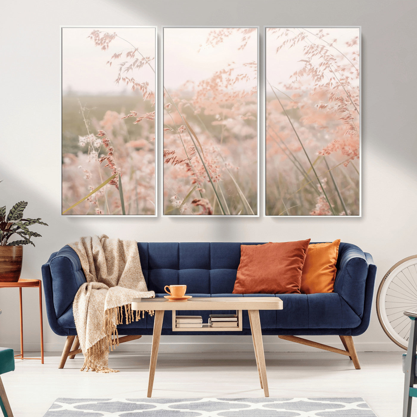 79164340-MGV-CV-36X24-Pastel Grasses Wall Art Canvas Print, Framed Soft Meadow Art Picture Print, Field in Breeze Perfect Pastel Minimal Decor Artwork