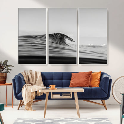 24029476-MGV-CV-36X24-Black Wave Wall Art Canvas Print, Framed Abstract Surf Art Picture Print, Minimalist Ocean Perfect Minimalist Coastal Decor