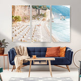 84816639-MGV-FC-48X32-3P_White-Mediterranean Beach Wall Art Canvas Print, Framed Airy Coastal Art Picture Print, Summer Shore Perfect Coastal Retreat Decor