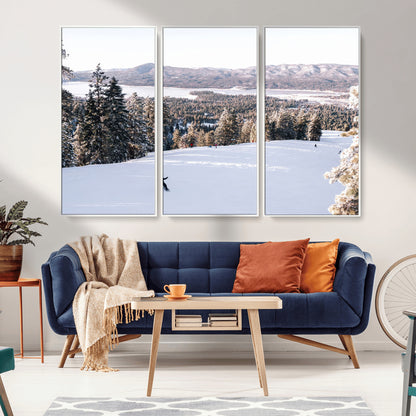 79857868-MGV-CV-36X24-Snowy Mountain Wall Art Canvas Print, Framed Ski Slope Art Picture Print, Winter Forest Perfect Modern Rustic Decor Artwork