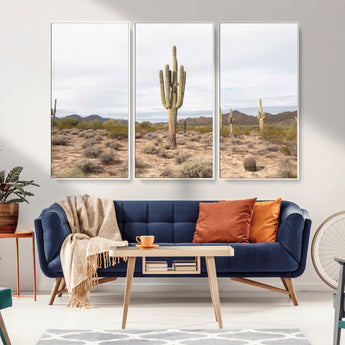96147924-MGV-CV-36X24-Saguaro Cactus Wall Art Canvas Print, Framed Desert Cactus Art Picture Print, Earthy Desert Perfect Southwestern Boho Decor