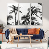 46641801-MGV-FC-48X32-3P_White-Palm Tree Wall Art Canvas Print, Framed Black White Tropics Art Picture Print, Monochrome Palms Perfect Modern Tropical Minimalist