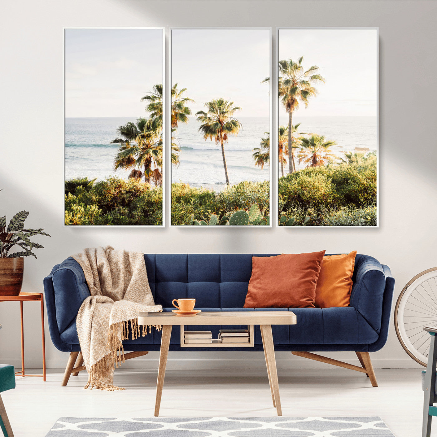 94707294-MGV-CV-36X24-California Coast Wall Art Canvas Print, Framed Palm Trees Art Picture Print, Coastal Landscape Perfect Coastal Minimalist Decor