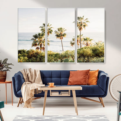 94707294-MGV-CV-36X24-California Coast Wall Art Canvas Print, Framed Palm Trees Art Picture Print, Coastal Landscape Perfect Coastal Minimalist Decor