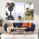 51404565-MGV-FC-48X32-3P_White-Palm Trees Wall Art Canvas Print, Framed Ocean Breeze Art Picture Print, Coastal View Perfect Tropical Coastal Decor Artwork