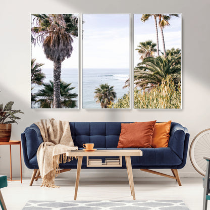 51404565-MGV-FC-48X32-3P_White-Palm Trees Wall Art Canvas Print, Framed Ocean Breeze Art Picture Print, Coastal View Perfect Tropical Coastal Decor Artwork