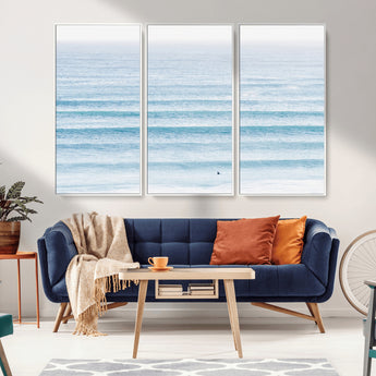 77145995-MGV-CV-36X24-Ocean Simplicity Wall Art Canvas Print, Framed Surfer on Water Art Picture Print, Light Blue Perfect Coastal Minimalist Decor