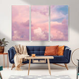 22874890-MGV-FC-48X32-3P_White-Pastel Sky Wall Art Canvas Print, Framed Dreamy Cloudscape Art Picture Print, Sunset Glow Perfect Minimalist Serenity Decor