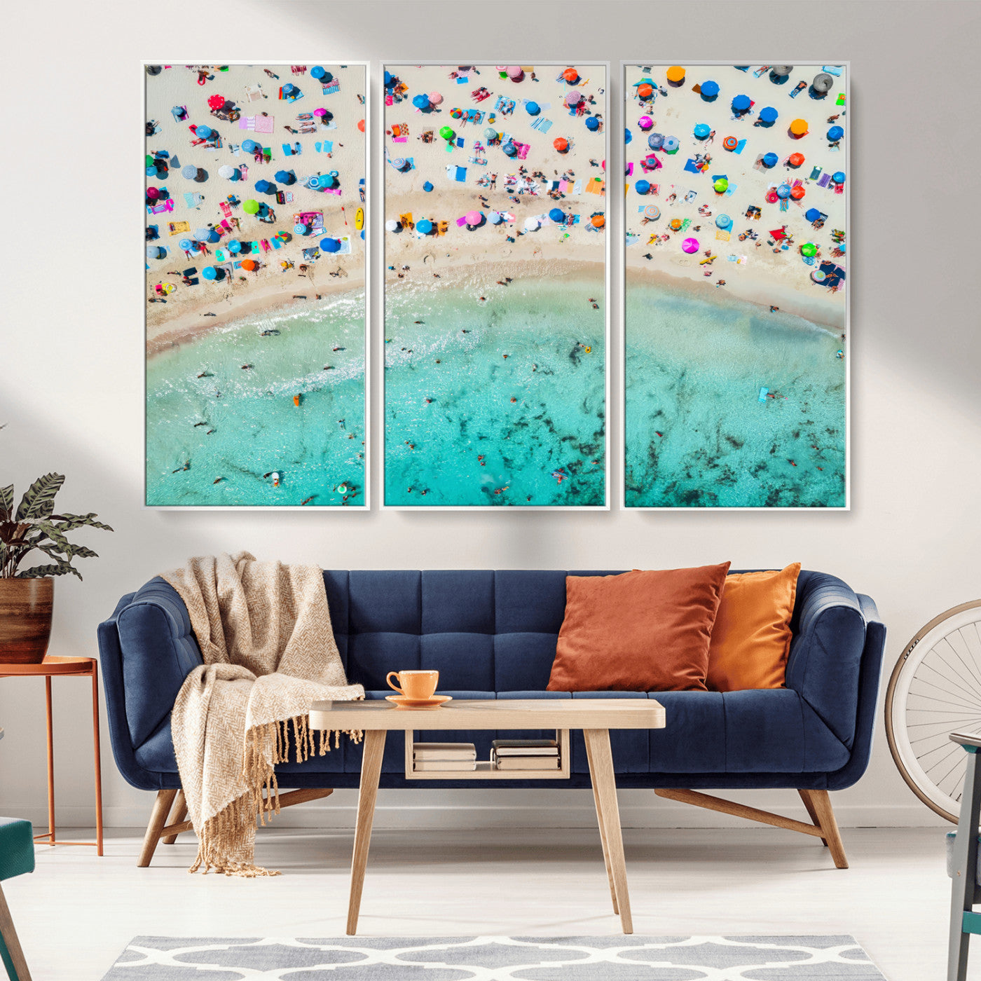 76172085-MGV-FC-48X32-3P_White-Tropical Shoreline Wall Art Canvas Print, Framed Beach Relaxing Art Picture Print, Aerial Summer Perfect Coastal Vibrant Decor