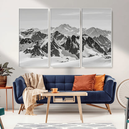 32399691-MGV-CV-36X24-Snowy Mountain Wall Art Canvas Print, Framed Mountain Peaks Art Picture Print, Alpine Mountains Perfect Minimalist Alpine Decor