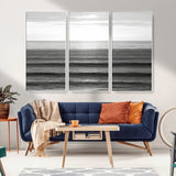 47305203-MGV-FC-48X32-3P_White-Monochrome Ocean Wall Art Canvas Print, Framed Moody Ocean Art Picture Print, Calm Ocean Perfect Minimalist Coastal Decor Artwork