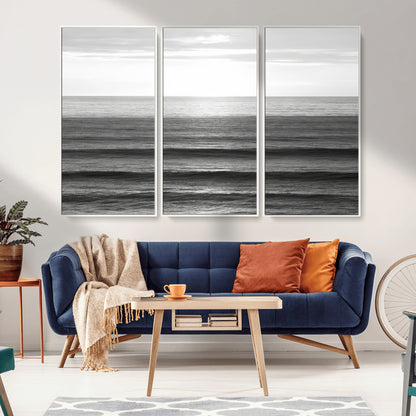 47305203-MGV-FC-48X32-3P_White-Monochrome Ocean Wall Art Canvas Print, Framed Moody Ocean Art Picture Print, Calm Ocean Perfect Minimalist Coastal Decor Artwork