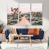 12540952-MGV-FC-48X32-3P_White-Joshua Tree Park Wall Art Canvas Print, Framed Desert Road Art Picture Print, Sunset Drive Perfect Southwestern Boho Decor Artwork