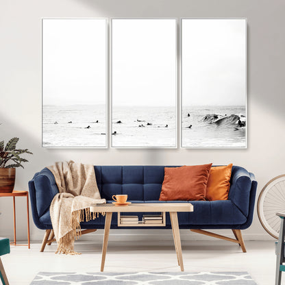 38441169-MGV-CV-36X24-Monochrome Swimming Wall Art Canvas Print, Framed Ocean Horizon Art Picture Print, Moody Coastal Perfect Minimalist Coastal Decor