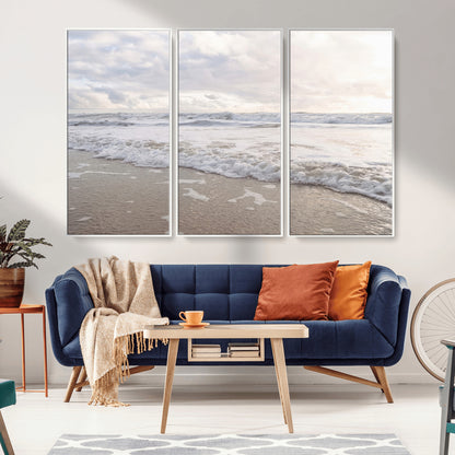 70596264-MGV-CV-36X24-Ocean Waves Wall Art Canvas Print, Framed Coastal Shoreline Art Picture Print, Sea Foam Perfect Coastal Minimalist Decor Artwork