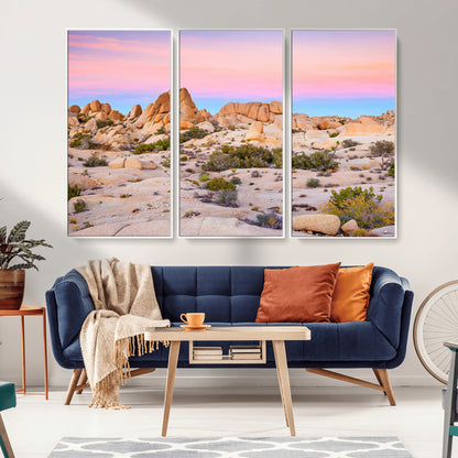 96167137-MGV-FC-48X32-3P_White-Vibrant Sunset Sky Wall Art Canvas Print, Framed Joshua Tree Art Picture Print, Rugged Terrain Perfect Southwestern Boho Decor