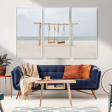 68327283-MGV-CV-36X24-Beach Swing Wall Art Canvas Print, Framed Quiet Beach Art Picture Print, Calm Shoreline Perfect Bohemian Coastal Decor Artwork