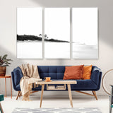 29611516-MGV-CV-36X24-Black White Beach Wall Art Canvas Print, Framed Palm Trees Art Picture Print, Monochrome Tropical Perfect Minimalist Coastal Decor