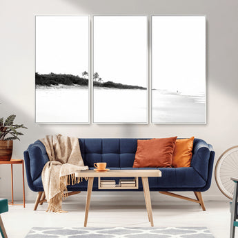 29611516-MGV-CV-36X24-Black White Beach Wall Art Canvas Print, Framed Palm Trees Art Picture Print, Monochrome Tropical Perfect Minimalist Coastal Decor