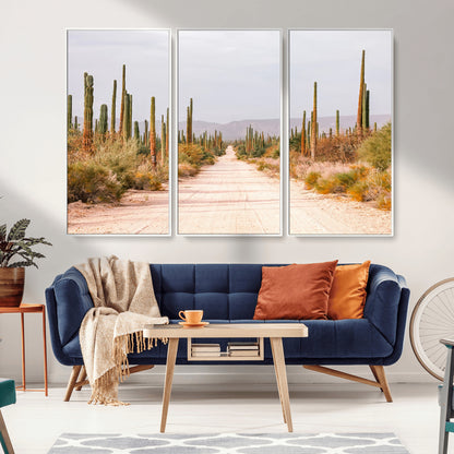 30742780-MGV-FC-48X32-3P_White-Desert Cactus Wall Art Canvas Print, Framed Southwestern Art Picture Print, Bohemian Western Perfect Southwestern Boho Decor