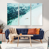 33764764-MGV-FC-48X32-3P_White-Minimal Beach Wall Art Canvas Print, Framed Ocean Swimming Art Picture Print, Clear Ocean Perfect Minimal Coastal Decor Artwork