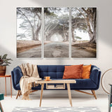 87090469-MGV-FC-48X32-3P_White-Cypress Tunnel Wall Art Canvas Print, Framed Misty Road Art Picture Print, Foggy Trees Perfect Rustic Woodland Decor Artwork