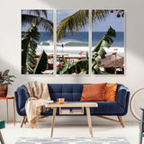 34722557-MGV-FC-48X32-3P_White-Tropical Shoreline Wall Art Canvas Print, Framed Surfer Beach Art Picture Print, Coastal Surf Perfect Tropical Coastal Decor