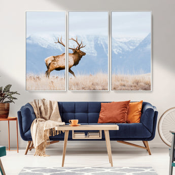 96024025-MGV-CV-36X24-Elk Photography Wall Art Canvas Print, Framed Mountain Wildlife Art Picture Print, Rustic Lodge Decor Perfect Rustic Lodge Decor