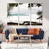 50382104-MGV-FC-48X32-3P_White-Tropical Surf Wall Art Canvas Print, Framed Palm Tree View Art Picture Print, Beach House Art Perfect Boho Coastal Decor Artwork