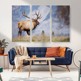 26365841-MGV-FC-48X32-3P_White-Mountain Elk Art Wall Art Canvas Print, Framed Rustic Wildlife Print Art Picture Print, Lodge Style Decor Perfect Rustic Lodge