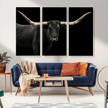 99448328-MGV-CV-36X24-Longhorn Cattle Wall Art Canvas Print, Framed Texas Ranch Art Picture Print, Western Cow Perfect Farmhouse Decor Artwork
