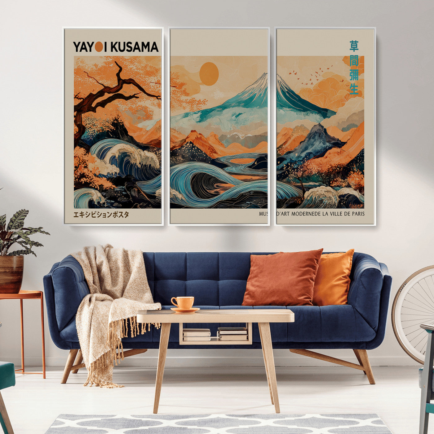 22373530-MGV-CV-36X24-Japanese Mt Fuji Wave Art Print – Ukiyo e Inspired Sun & Cherry Blossom Poster, Traditional Asian Landscape Painting, Modern